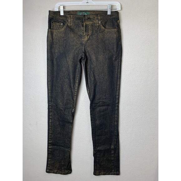 LRL Lauren Jeans Co Jeans Womans Size 4 Metallic Black Gold Denim Y2K - Picture 1 of 8